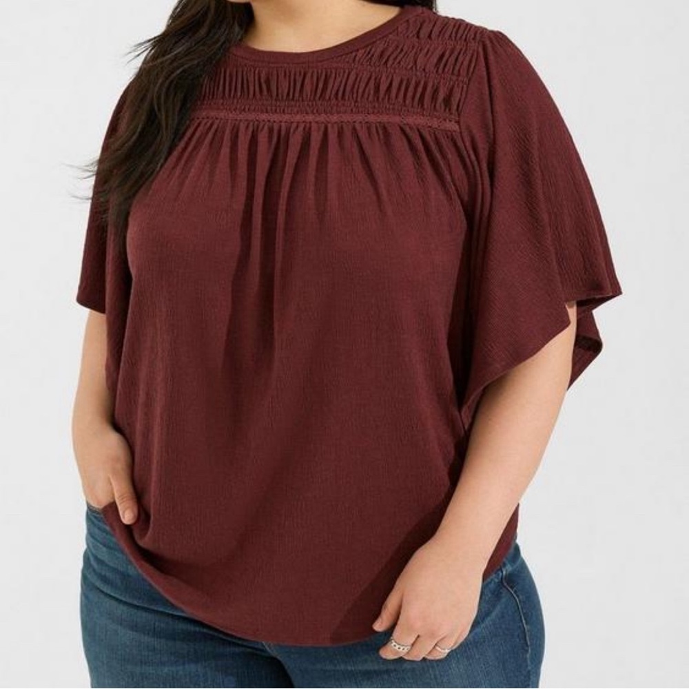 NWT Torrid Knit Crewneck Smocked Flutter Sleeve Top - Orange / Red - Size 10